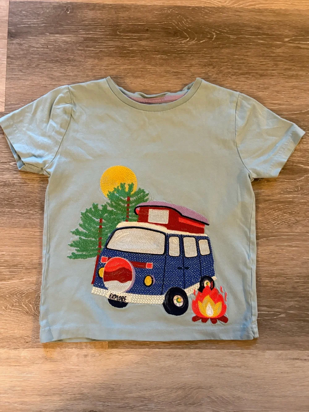Mini Boden Blue Camper Van Graphic Tee with Red and Yellow Accents